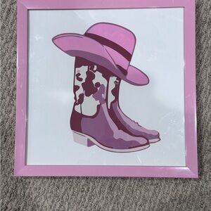 Pink Framed Cowboy Boots and Hat Art